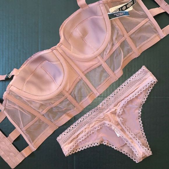 NWT Victoria's Secret longline 32C BRA SET thong quilt BROWN gold foil VERY SEXY - Picture 3 of 3